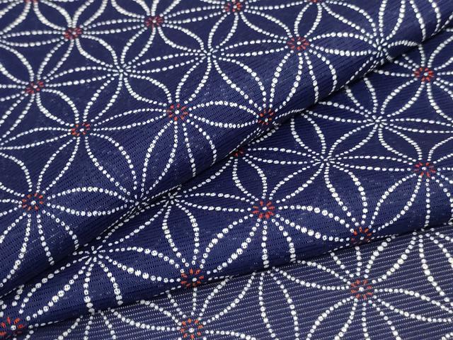 平和屋着物＊夏物　小紋　絽　麻の葉文様　洗える着物　AABE1330jd