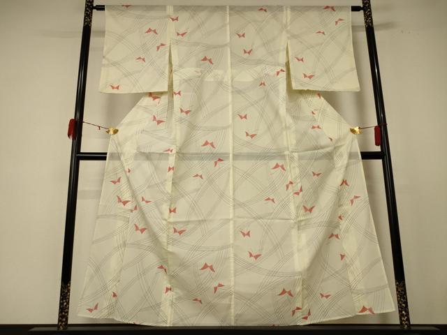 平和屋着物＊夏物　小紋　絽　舞蝶文　洗える着物　AABE1352jd_1