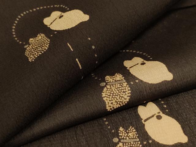 平和屋着物＊夏物　明石ちぢみ　猫　証紙付き　正絹　逸品　AABE1362jd