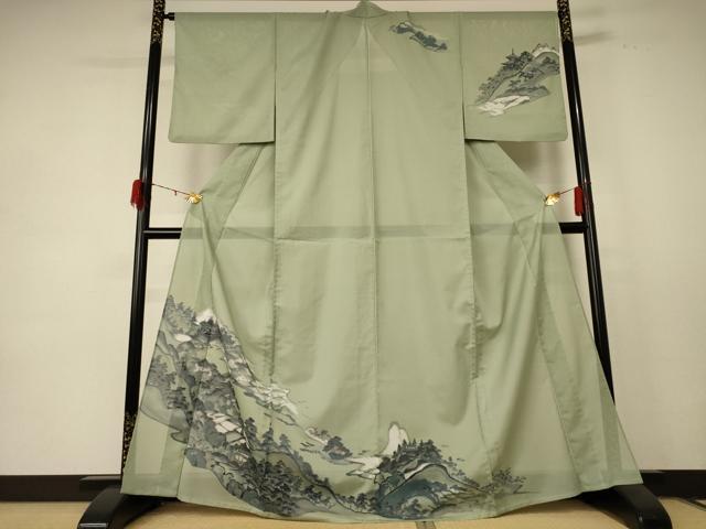 平和屋着物＊夏物　訪問着　絽　風景文　金彩　洗える着物　AABE1371jd