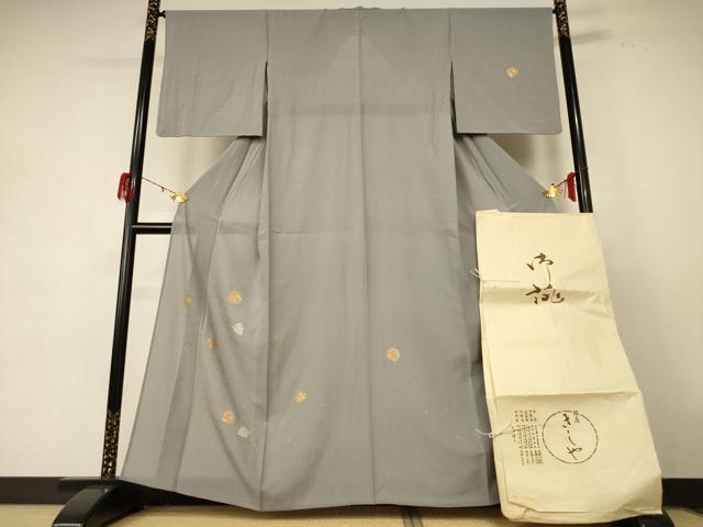 平和屋着物＊夏物　銀座きしや　訪問着　変わり絽　刺繍　草葉文　金銀彩　金銀糸　たとう紙付き　正絹　逸品　AABE1399jd