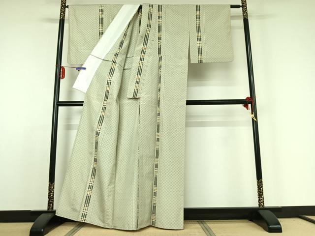 平和屋着物▽上質な紬 単衣 間道 ロング丈 正絹 逸品 AABE1562jh