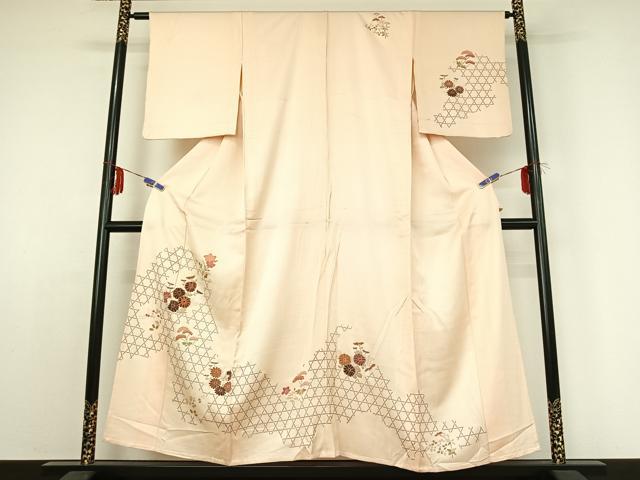 平和屋着物▽訪問着　単衣　刺繍　草花文　金彩　正絹　逸品　AABE1571jh