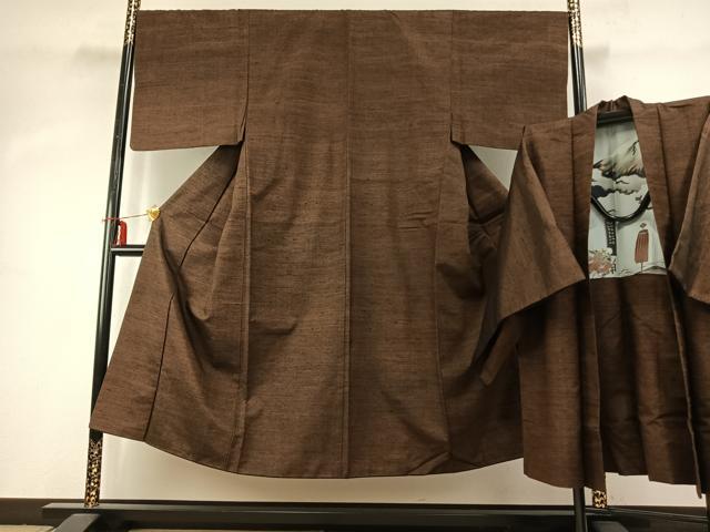 平和屋着物●男性　紬　アンサンブル　霞文　正絹　逸品　AABE1682fy