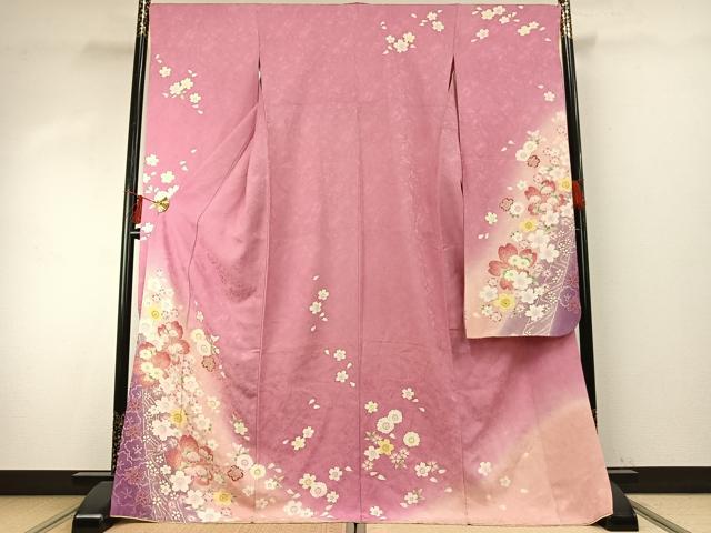 平和屋着物●豪華振袖　舞花文　暈し染め　金彩　正絹　逸品　AABE1731fy