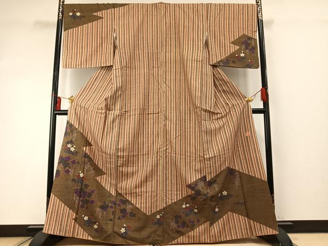 平和屋着物●ファッションデザイナー 花井幸子　訪問着　紬地　草花文　正絹　逸品　AABE1789fy