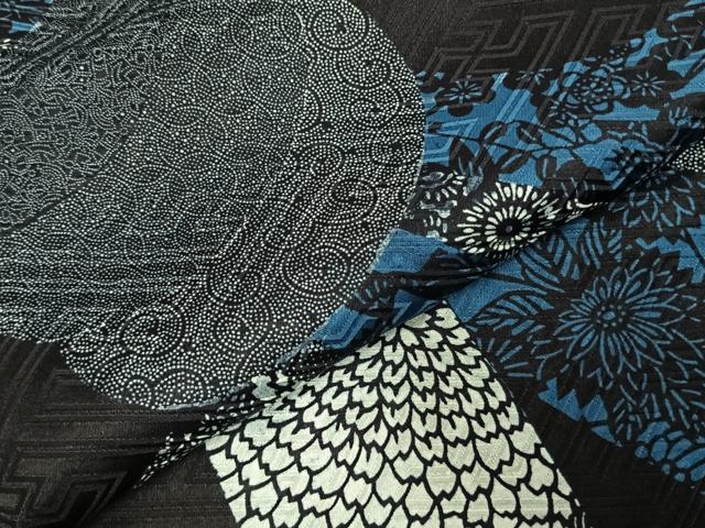 平和屋着物○豪華振袖 型染め 束ね熨斗花文 黒地 正絹 逸品 AABE1890fy