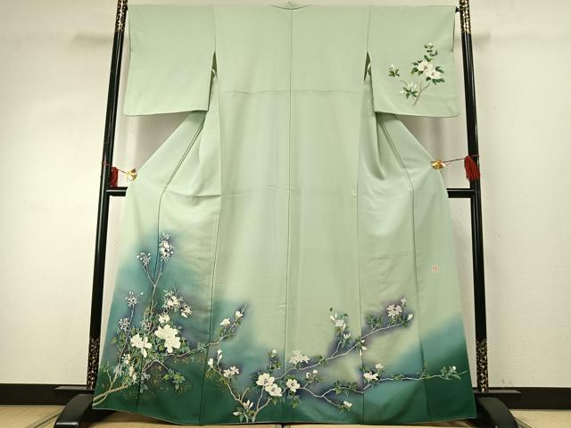 平和屋着物●訪問着　作家物　枝花文　暈し染め　金彩　正絹　逸品　AABE1898fy