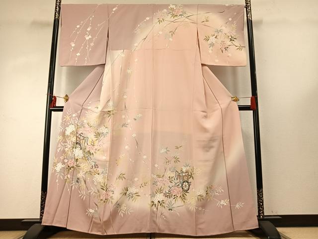 平和屋着物●訪問着　友禅　御所車花文　暈し染め　正絹　逸品　AABE1906fy