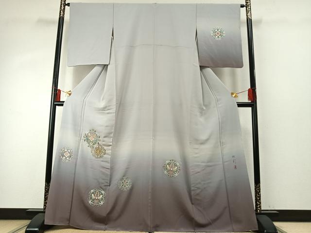 平和屋着物●訪問着　中国三大刺繍　汕頭刺繍　スワトウ刺繍　作家物　吉祥花鳥文　暈し染め　金銀糸　正絹　逸品　AABE1907fy