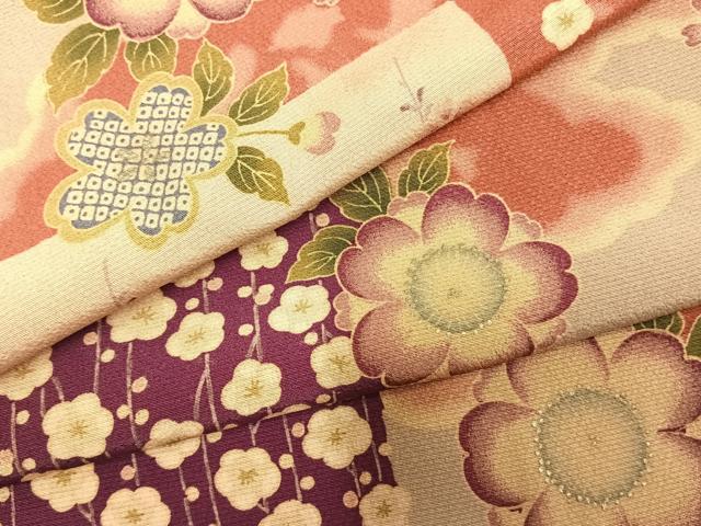 平和屋着物●上質な小紋　市松舞花文　銀彩　正絹　逸品　AABE1931fy