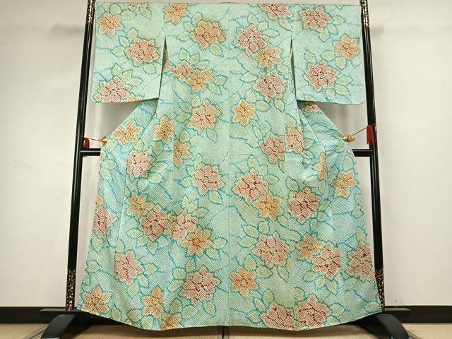 平和屋着物●上質な小紋　総絞り　草花文　正絹　逸品　AABE1935fy