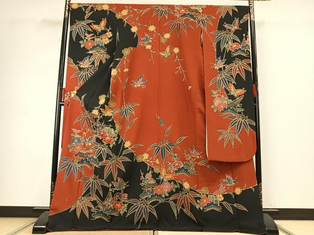 平和屋着物●豪華振袖　紅型　花蝶文　正絹　逸品　AABE1945fy