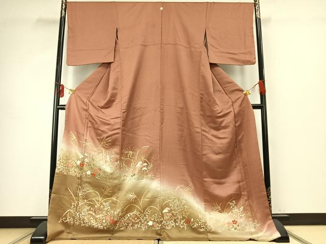 平和屋着物●豪華色留袖　駒刺繍　草花文　暈し染め　金彩　ロング丈　正絹　逸品　AABE1949fy