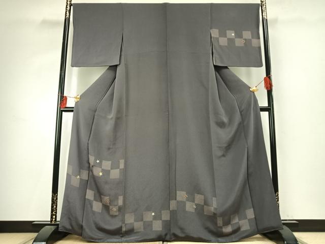 平和屋着物●訪問着　刺繍　市松花文　金糸　鬼しぼ縮緬　正絹　逸品　AABE1977fy