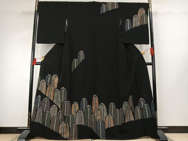 平和屋着物●訪問着　作家物　善照　絞り　幾何学文様　黒地　正絹　逸品　AABE1978fy