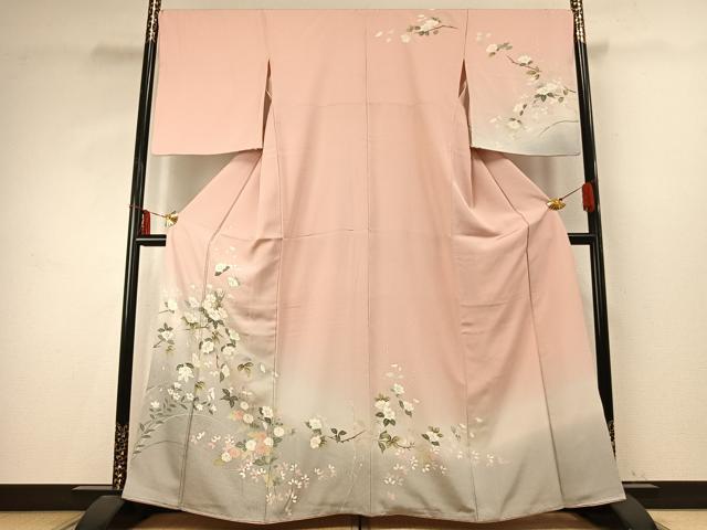 平和屋着物●訪問着　友禅　枝花文　暈し染め　正絹　逸品　AABE1981fy