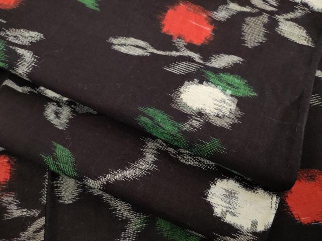 平和屋着物●久留米絣　単衣　成り物　黒地　綿　逸品　AABE2001ck
