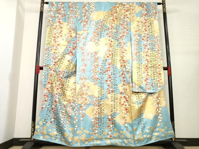 平和屋着物●十日町老舗ブランド　吉澤友禅　吾妻徳穂　振袖　駒刺繍　地紙重ね橘文　金彩　三越扱い　正絹　逸品　AABE2004ck