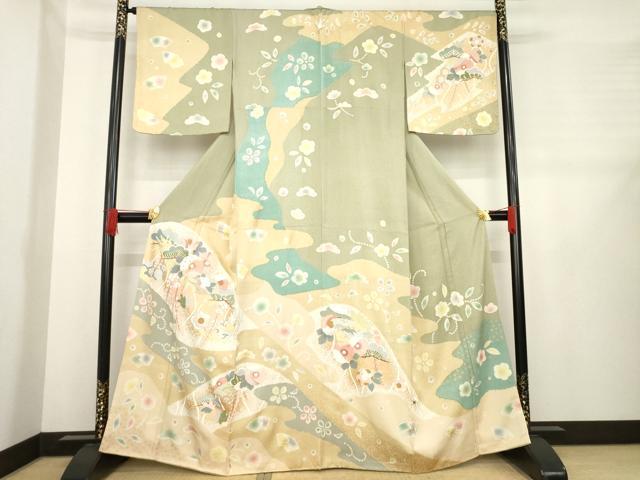 平和屋着物●訪問着　駒刺繍　地紙花文　金彩　正絹　逸品　未使用　AABE2019ck