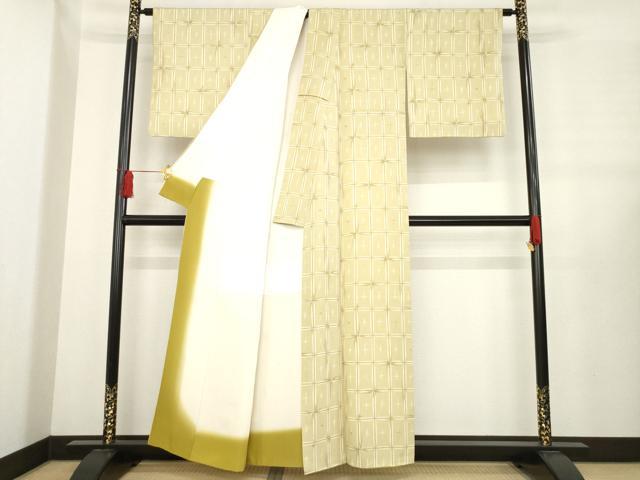 平和屋着物●上質な小紋　格子　正絹　逸品　AABE2034ck