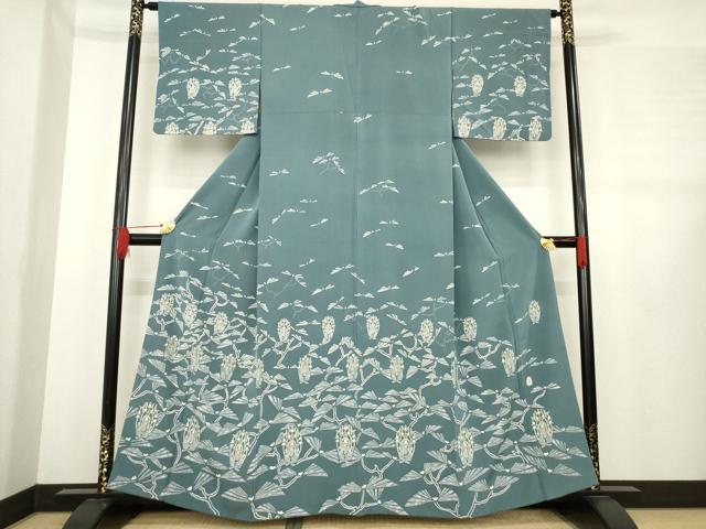 平和屋着物●本加賀友禅作家　中正享子　訪問着　松　錆鉄御納戸色地　正絹　逸品　AABE2052ck