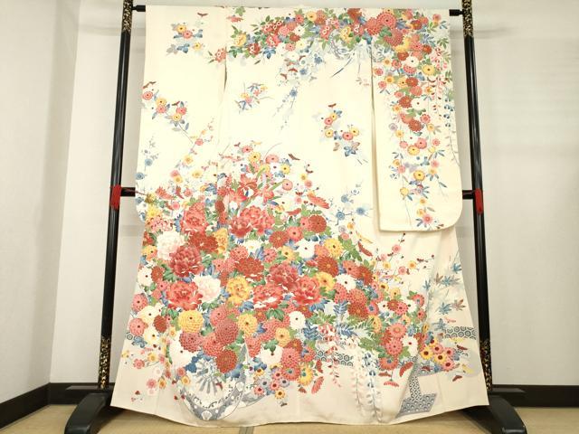 平和屋着物●豪華振袖　友禅　花車文　正絹　逸品　AABE2070ck