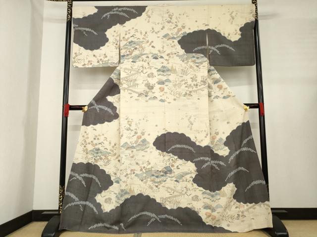 平和屋着物●染織の名門　しょうざん  生紬　訪問着　風景文　正絹　逸品　AABE2074ck