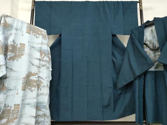 平和屋着物●男性　紬　アンサンブル　長襦袢(袷)セット　褐返し色　正絹　逸品　AABE2075ck