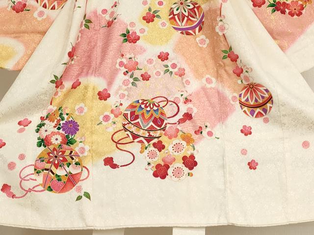 平和屋着物[]七五三　女の子　３歳　祝着　一つ身　長襦袢セット　手毬花丸文　暈し染め　金彩　逸品　AABE2141ja_2