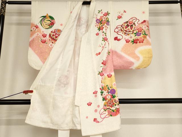 平和屋着物[]七五三　女の子　３歳　祝着　一つ身　長襦袢セット　手毬花丸文　暈し染め　金彩　逸品　AABE2141ja_1