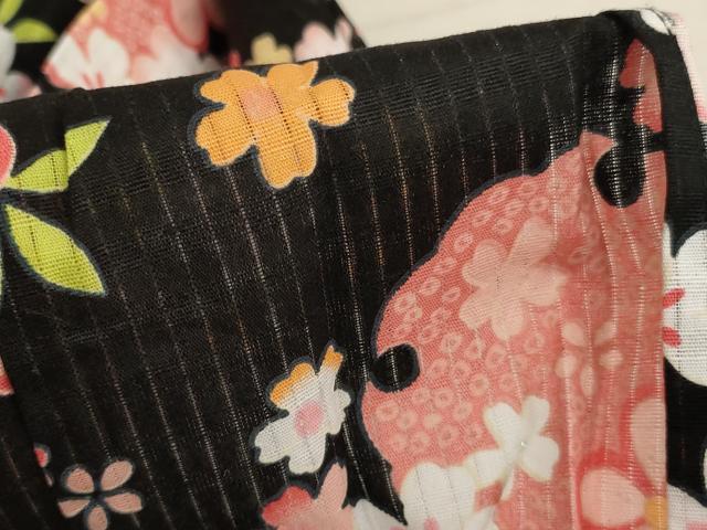 平和屋着物∴夏物　子供　女の子　浴衣　雪輪花文　ラメ系　黒地　AABE2148ja_5