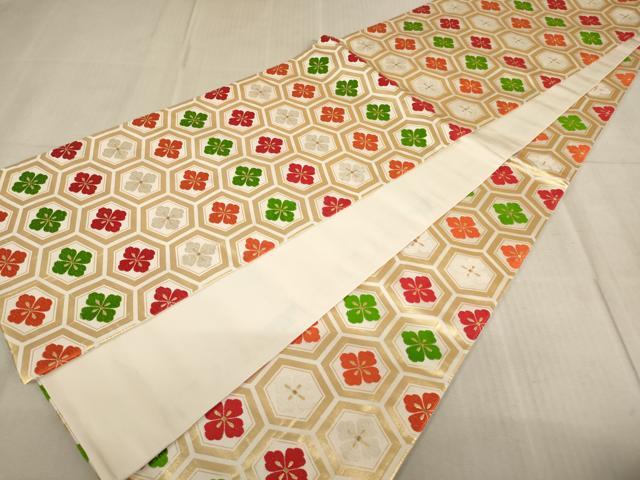 平和屋着物∵子供　全通柄袋帯　唐織　亀甲花菱文　金糸　逸品　AABE2163ja_3