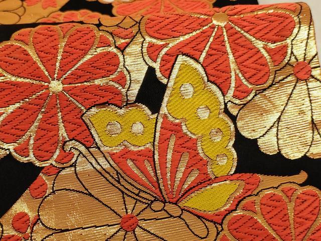 平和屋着物∵子供　全通柄袋帯　唐織　花蝶文　黒地　金糸　AABE2171ja_2