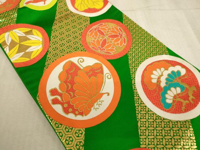 平和屋着物∵子供　全通柄袋帯　唐織　花蝶丸文　金糸　逸品　AABE2172ja_1