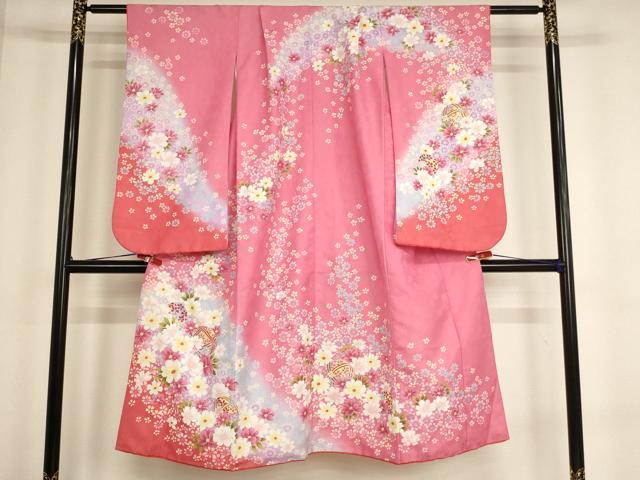 平和屋着物[]七五三　女の子　７歳　祝着　四つ身　花手毬文　暈し染め　AABE2241ja