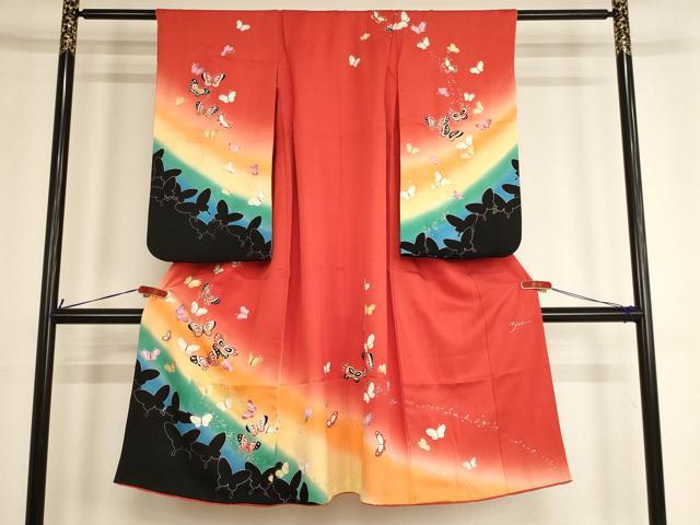 平和屋着物[]七五三　女の子　７歳　祝着　メロディー　舞蝶文　暈し染め　金銀彩　逸品　AABE2374ja