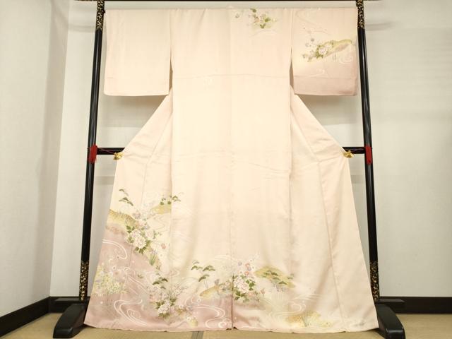 平和屋着物●訪問着　流水花文　暈し染め　金彩　正絹　逸品　AABE2501ck