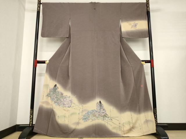 平和屋着物●友禅作家　河野栖山　訪問着　女人文　暈し染め　金彩　正絹　逸品　AABE2512ck
