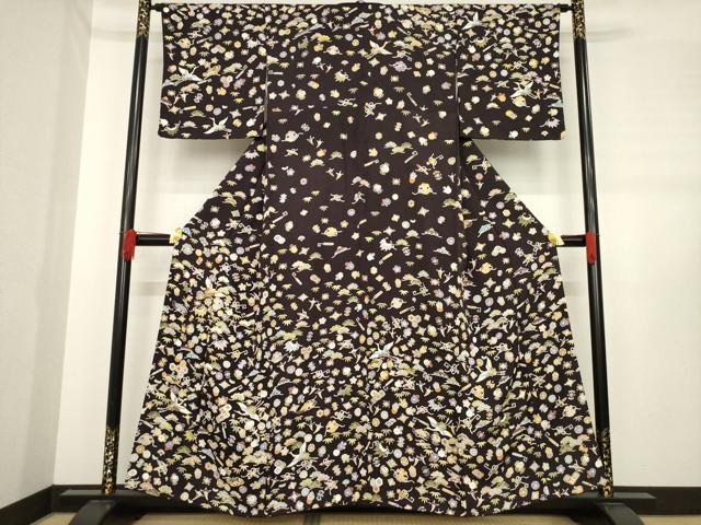 平和屋着物●訪問着　駒刺繍　飛鶴宝尽くし　金彩　正絹　逸品　AABE2517ck