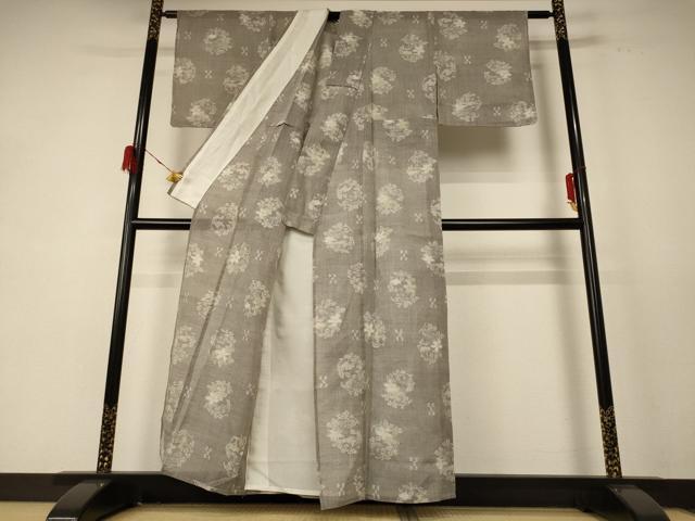 平和屋着物＊夏物　小紋　紗　草花丸文　AABE2608jd_2