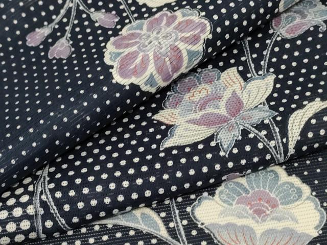 平和屋着物＊夏物　小紋　絽　更紗花文　洗える着物　AABE2644jd