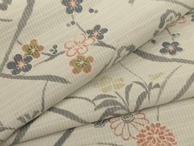 平和屋着物＊夏物　小紋　紗　草花文　洗える着物　AABE2646jd