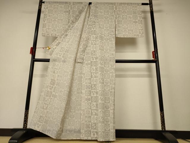 平和屋着物＊夏物　小紋　紗　幾何学文様　洗える着物　AABE2649jd_2