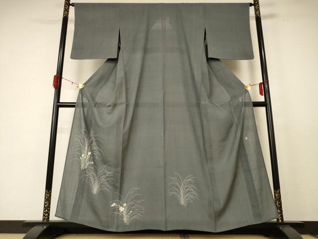 平和屋着物＊夏物　訪問着　紗　友禅　作家物　紬地　草花文　正絹　逸品　AABE2652jd