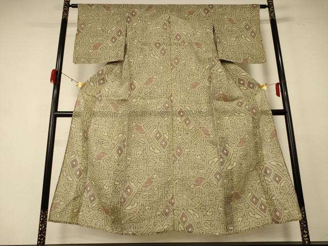 平和屋着物＊夏物　本場小千谷ちぢみ　幾何学文様　麻　逸品　AABE2720jd_1
