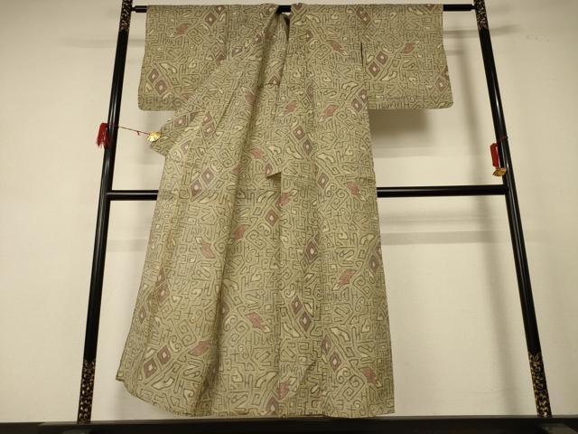 平和屋着物＊夏物　本場小千谷ちぢみ　幾何学文様　麻　逸品　AABE2720jd_2
