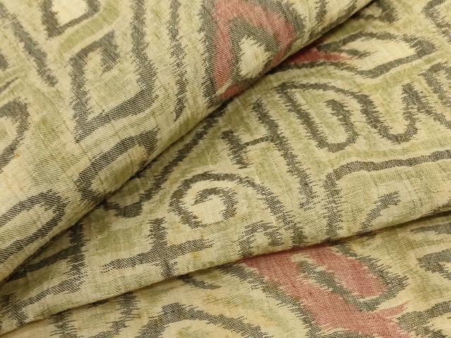平和屋着物＊夏物　本場小千谷ちぢみ　幾何学文様　麻　逸品　AABE2720jd