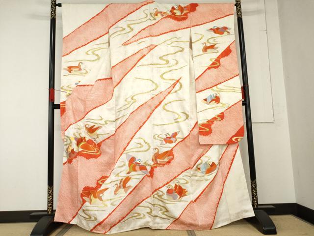 平和屋着物●豪華振袖　絞り　駒刺繍　鴛鴦　金銀彩　松坂屋扱い　正絹　逸品　AABE2724cs