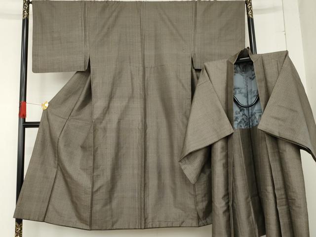 平和屋着物●男性　紬　アンサンブル　横段文　正絹　逸品　AABE2760cs